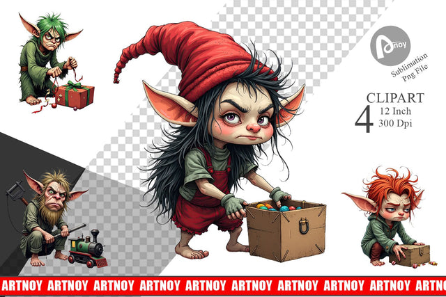 Grumpy Elf Workshop Clipart Sublimation artnoy 