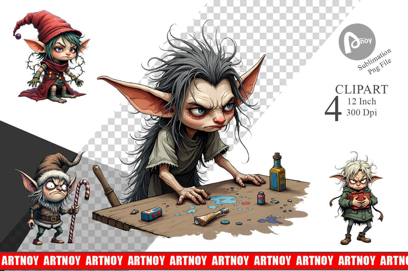 Grumpy Elf Workshop Clipart Sublimation artnoy 