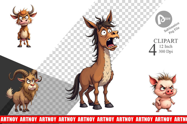 Grumpy Farm Animals Clipart Sublimation artnoy 