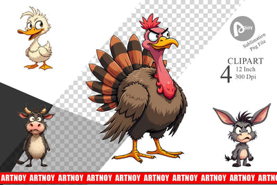Grumpy Farm Animals Clipart Sublimation artnoy 