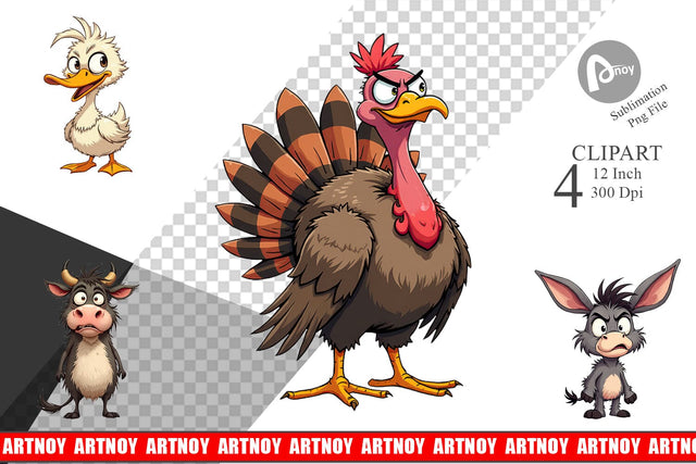 Grumpy Farm Animals Clipart Sublimation artnoy 