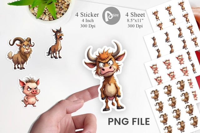 Grumpy Farm Animals Sticker Sublimation artnoy 