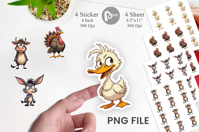 Grumpy Farm Animals Sticker Sublimation artnoy 