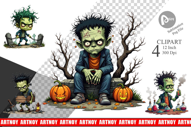 Grumpy Frankenstein Clipart Sublimation artnoy 