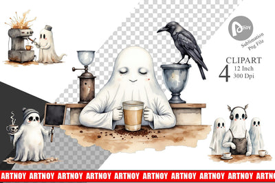 Grumpy Ghost Barista Clipart Sublimation artnoy 