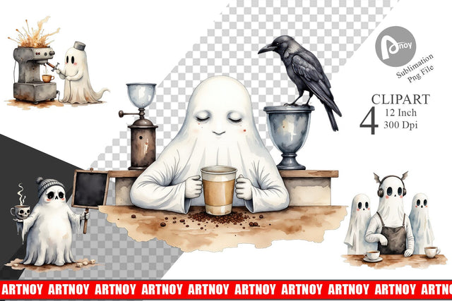 Grumpy Ghost Barista Clipart Sublimation artnoy 