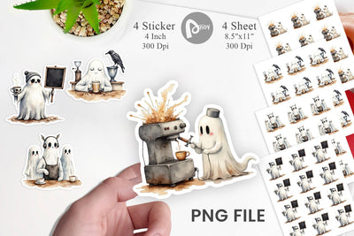 Grumpy Ghost Barista Sticker Sublimation artnoy 