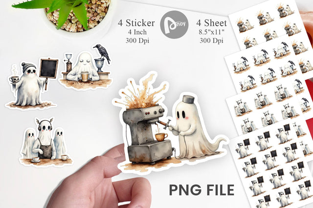 Grumpy Ghost Barista Sticker Sublimation artnoy 