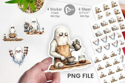 Grumpy Ghost Barista Sticker Sublimation artnoy 