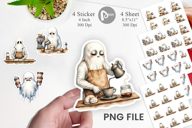 Grumpy Ghost Barista Sticker Sublimation artnoy 