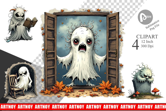 Grumpy Ghost Clipart Sublimation artnoy 