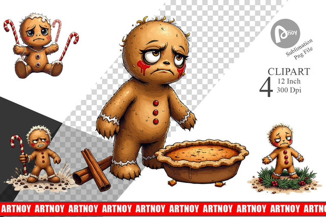 Grumpy Gingerbread Gang Clipart Sublimation artnoy 