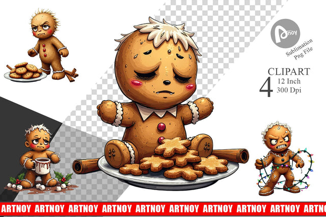 Grumpy Gingerbread Gang Clipart Sublimation artnoy 