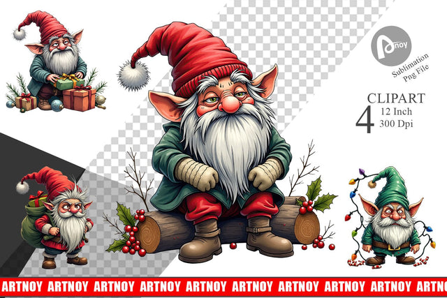 Grumpy Gnome Christmas Clipart Sublimation artnoy 