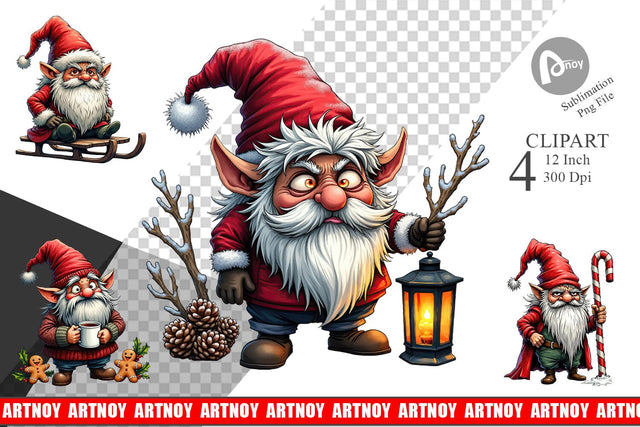 Grumpy Gnome Christmas Clipart Sublimation artnoy 