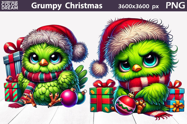 Grumpy Green Bird Christmas Clipart | Funny Bird Sublimation Sublimation WatercolorColorDream 