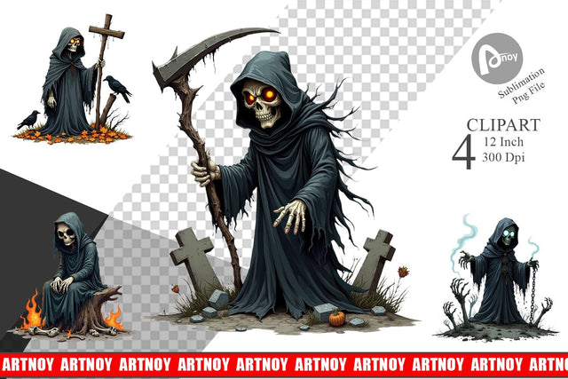 Grumpy Grim Reaper Clipart Sublimation artnoy 