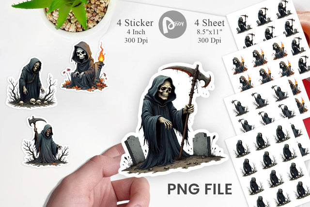 Grumpy Grim Reaper Sticker Sublimation artnoy 