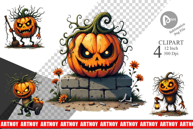 Grumpy Jack o Lantern Clipart Sublimation artnoy 