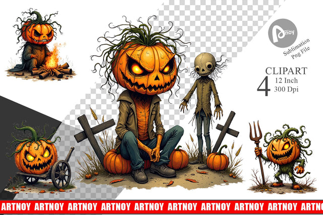 Grumpy Jack o Lantern Clipart Sublimation artnoy 