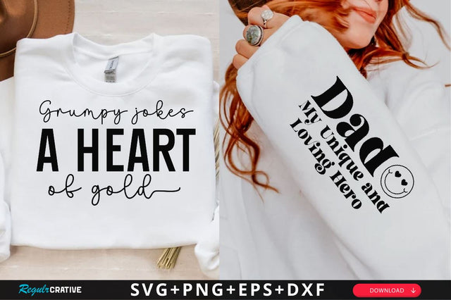 Grumpy jokes a heart of gold Sleeve SVG Design, Dad Quotes Sleeve SVG, Father's Day Sleeve T shirt Design, Dad SVG Design SVG Regulrcrative 