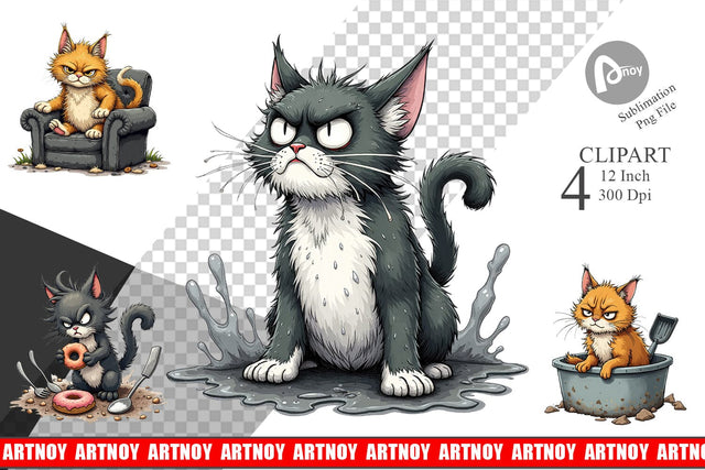 Grumpy Kitty Clipart Sublimation artnoy 