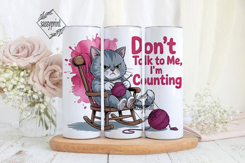 Grumpy Knitting Cat 20oz Tumbler Wrap Sublimation sassyprint 