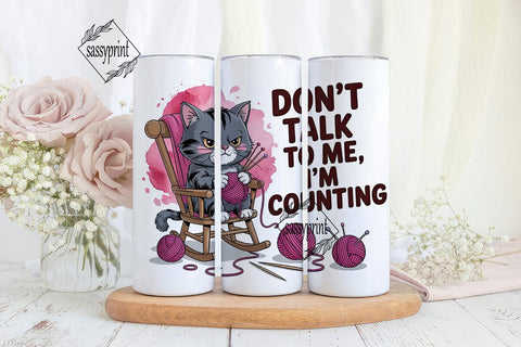 Grumpy Knitting Cat 20oz Tumbler Wrap Sublimation sassyprint 