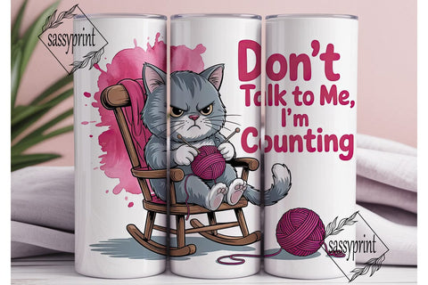 Grumpy Knitting Cat 20oz Tumbler Wrap Sublimation sassyprint 