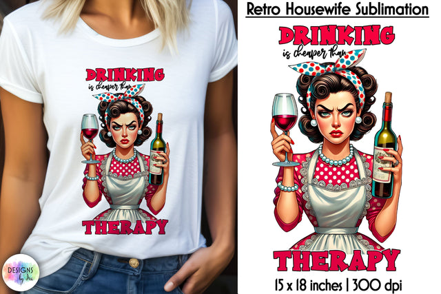Grumpy Pin Up Housewife, Retro Coffee Funny Print Sublimation Designs by Ira 