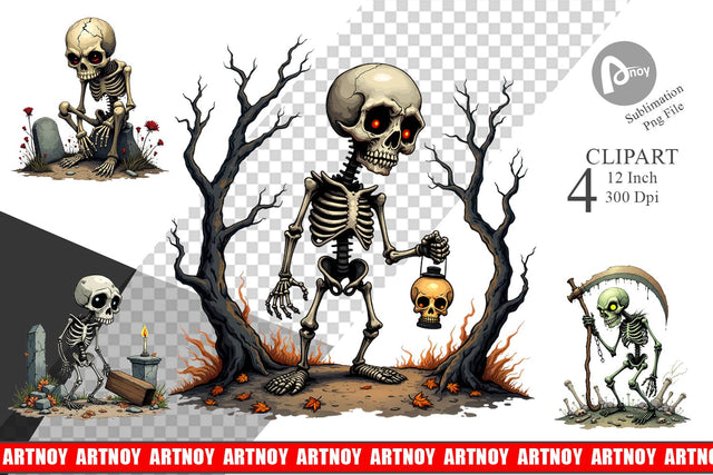 Grumpy Skeleton Clipart Sublimation artnoy 