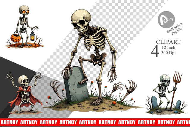 Grumpy Skeleton Clipart Sublimation artnoy 