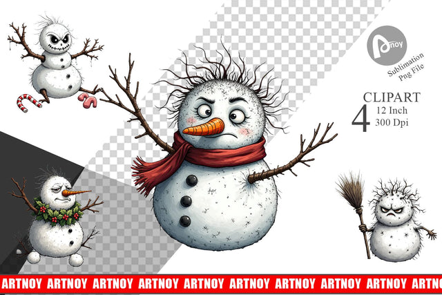 Grumpy Snowman Clipart Sublimation artnoy 