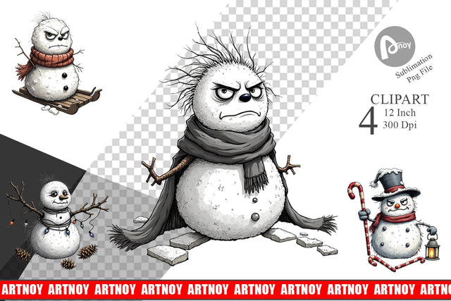 Grumpy Snowman Clipart Sublimation artnoy 