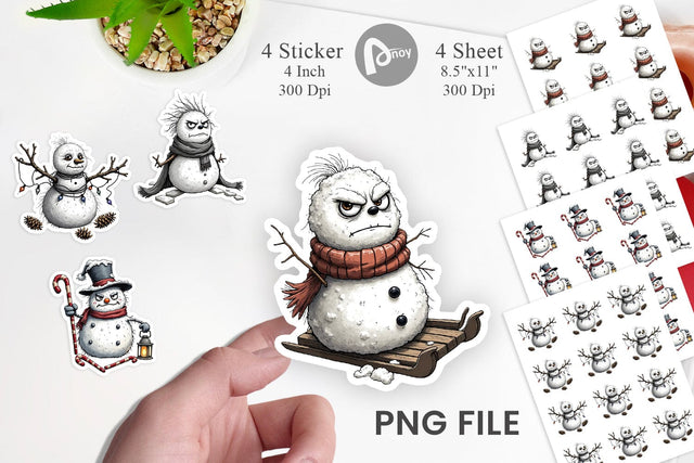 Grumpy Snowman Sticker Sublimation artnoy 