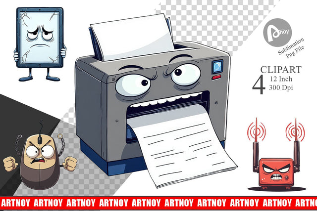 Grumpy Tech Gadgets Clipart Sublimation artnoy 