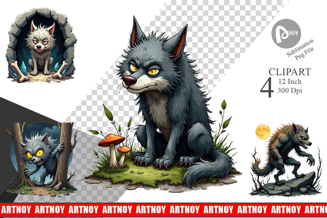 Grumpy Werewolf Clipart Sublimation artnoy 