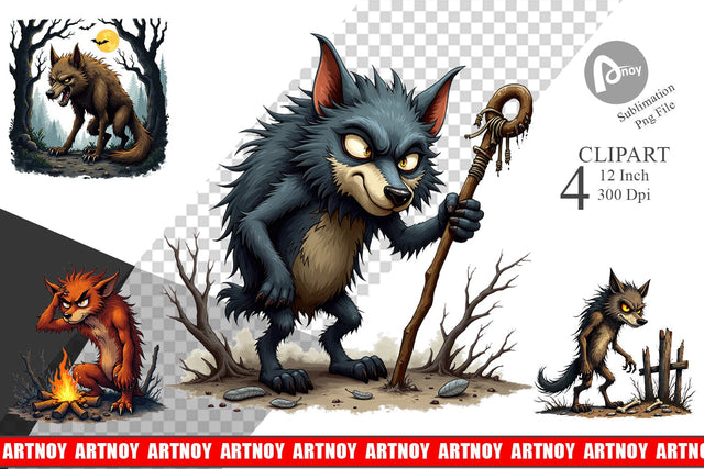 Grumpy Werewolf Clipart Sublimation artnoy 