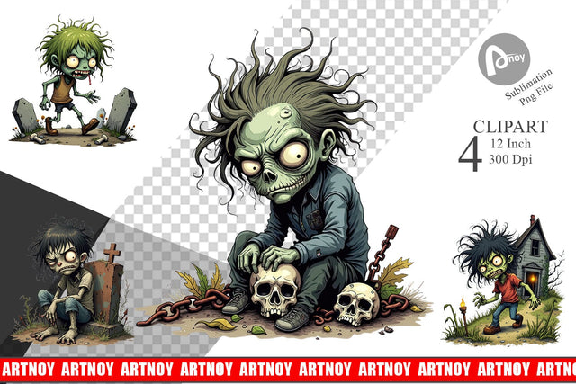 Grumpy Zombie Clipart Sublimation artnoy 
