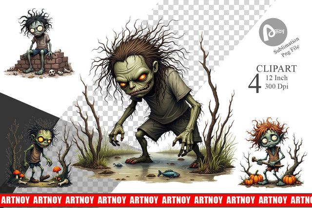 Grumpy Zombie Clipart Sublimation artnoy 