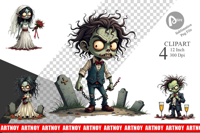 Grumpy Zombie Couple Clipart Sublimation artnoy 