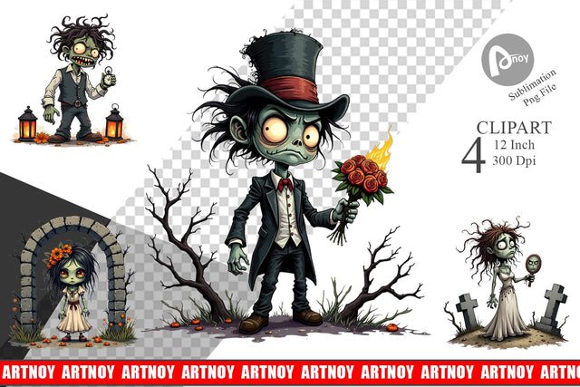 Grumpy Zombie Couple Clipart Sublimation artnoy 
