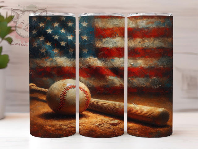Grunge Baseball American Flag Patriotic Sports Tumbler, American Flag Tumbler Wrap, 20oz Sublimation PNG, Patriotic Baseball Design, USA Flag Sports Cup, Distressed Baseball Wrap Sublimation Lara' s Designs 
