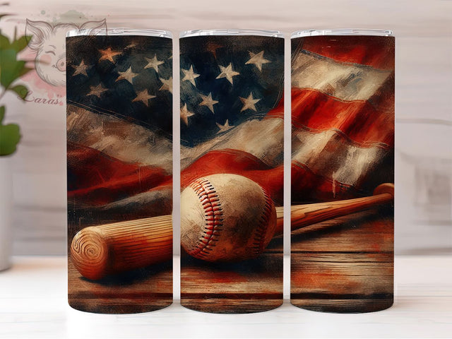 Grunge Baseball American Flag Patriotic Sports Tumbler, American Flag Tumbler Wrap, 20oz Sublimation PNG, Patriotic Baseball Design, USA Flag Sports Cup, Distressed Baseball Wrap Sublimation Lara' s Designs 