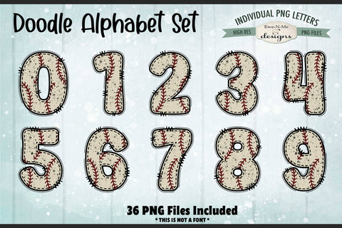 Grunge Baseball Doodle Alphabet & Numbers | PNG Files Sublimation Ewe-N-Me Designs 