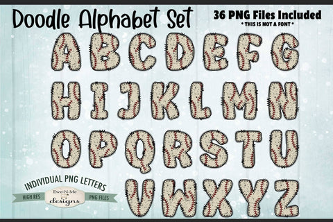 Grunge Baseball Doodle Alphabet & Numbers | PNG Files Sublimation Ewe-N-Me Designs 