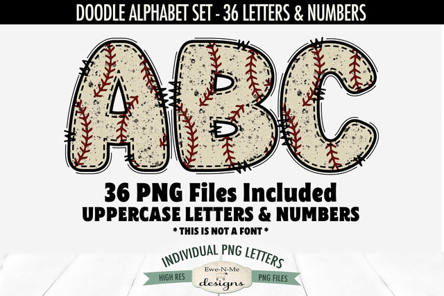 Grunge Baseball Doodle Alphabet & Numbers | PNG Files Sublimation Ewe-N-Me Designs 