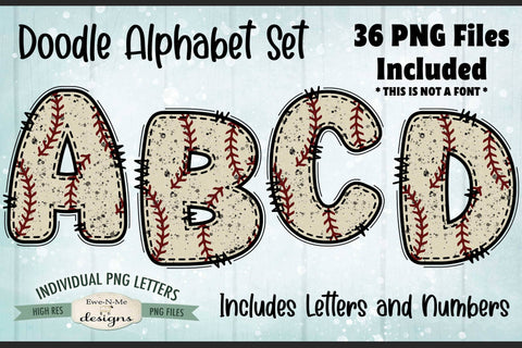 Grunge Baseball Doodle Alphabet & Numbers | PNG Files Sublimation Ewe-N-Me Designs 