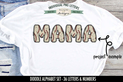 Grunge Baseball Doodle Alphabet & Numbers | PNG Files Sublimation Ewe-N-Me Designs 