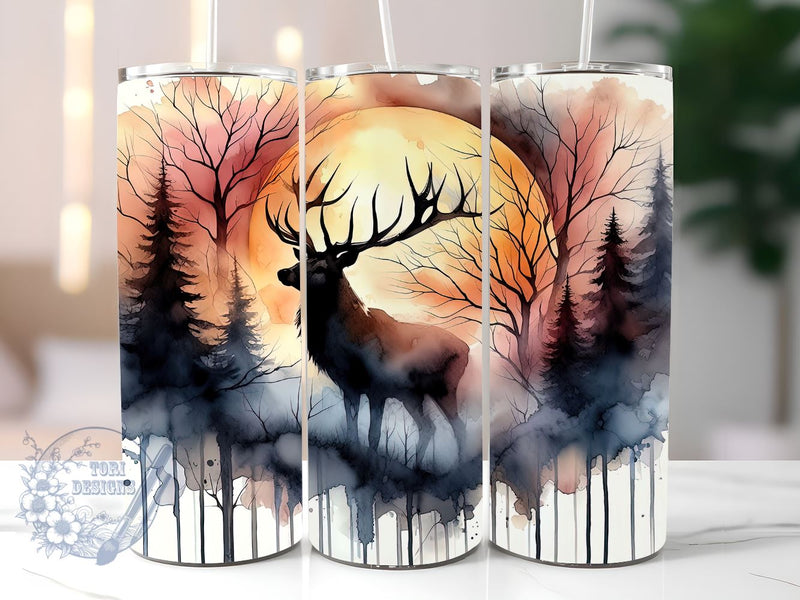 Grunge Forest Elk 20oz Skinny Tumbler, Deer Hunting Tumbler Png ...